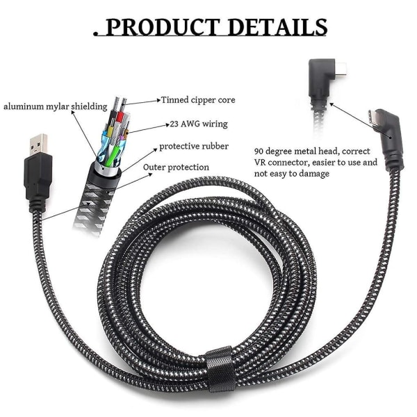 3/5/6M för Oculus Quest 2 Link-kabel USB 3.0 snabbladdningskablar för Quest2 VR dataöverföring snabba laddningar VR headset tillbehör 3m