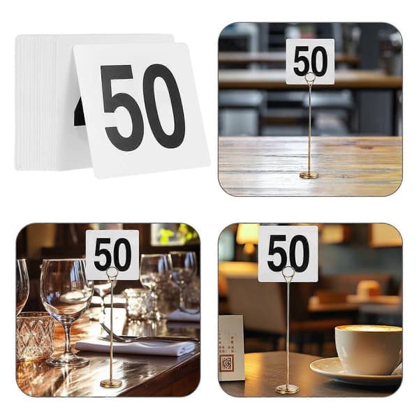Hvide PVC-bordnummerkort til bryllups- og restaurantpladser 50 stk.