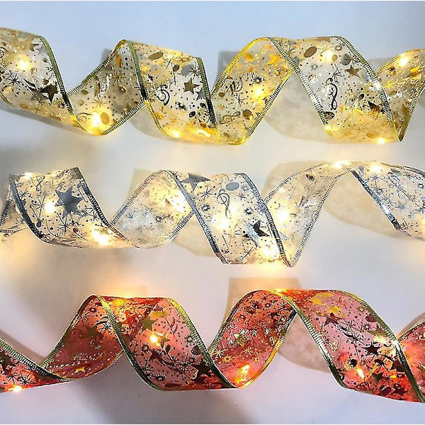 Nauhahaltiavalot Joulunauhavalot Hopeanauhavalot Joulukuusenkoriste Hehkuvat valot Gold * warm lights 1 M