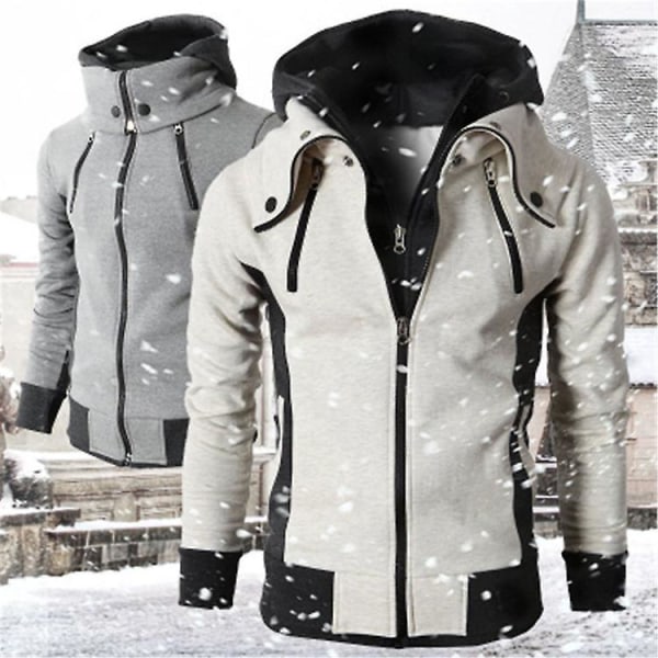 Extremt bekväm jacka för höstvinter män Hooded Casual Outdoor Windbreaker Jacka Creamy-white S