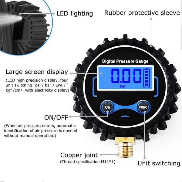 0-200PSI LCD Digital Däcktrycksmätare Bil 1/4tum A