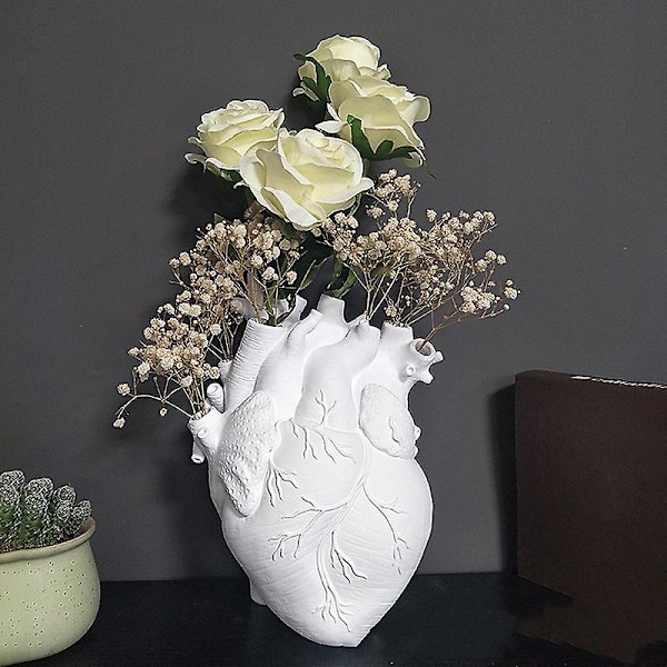 Kreativ Planteringskruka Simulation Hjärta Formad Vas Resin Anatomisk Organ Blomkruka Ornament För Red M