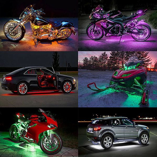 12 stk. RGB Bluetooth Motorsykkel LED Lys Neonstripe App Kontrollsett