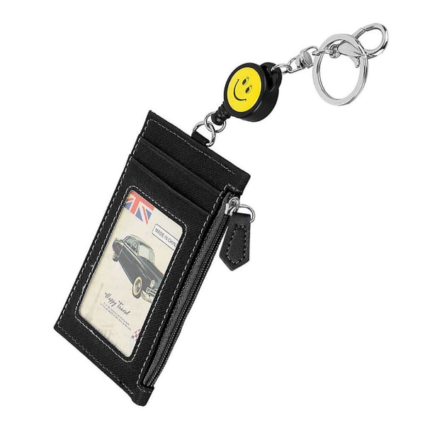 Leuyuan ID-märkeshållare med utdragbar Jojo-rulle och myntficka Black