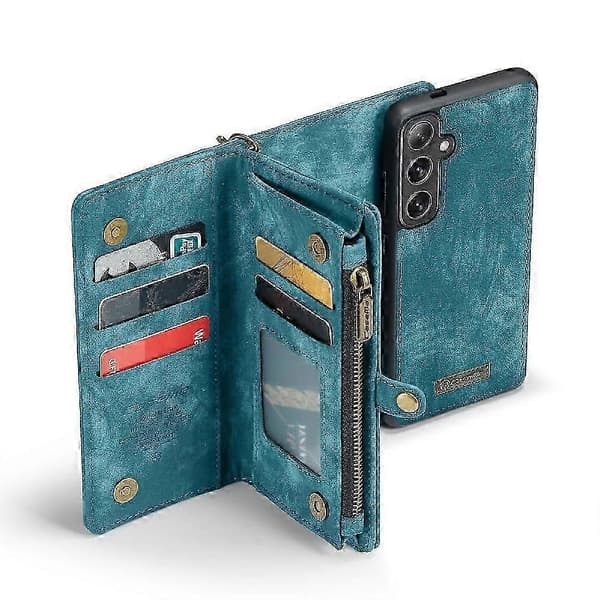 [LCS] Etui til Samsung Galaxy S24 Plus TPU PC Håndlavet Læder Lynlås Pung... Blue
