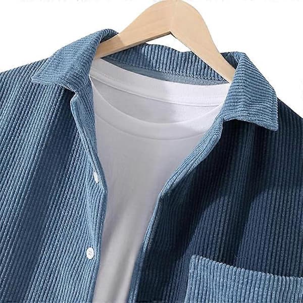 [LCS]Herre Shacket Patchwork Langærmede Knap-ned Fløjls Skjorter Kompatibel med Mænd Blue XL