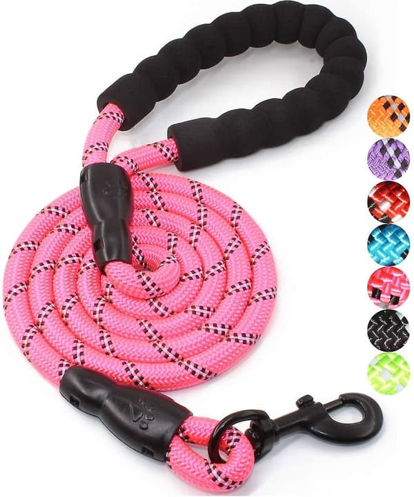 Hundkoppel med bekvämt vadderat handtag och reflekterande trådar Hotpink