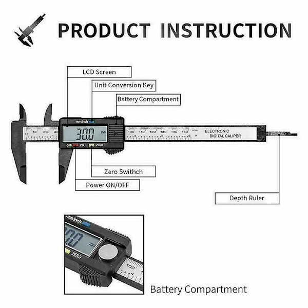 150 mm (6 tum) LCD Digital Vernier Skjutmått Mikrometer Mätverktyg Linjal Silver