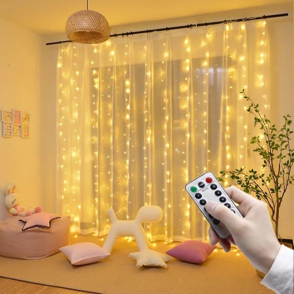 Fjärrkontrollerad LED Ljusslinga Gardin USB Fairy Lights Bröllopsfest Jul 3m x 2m 200leds