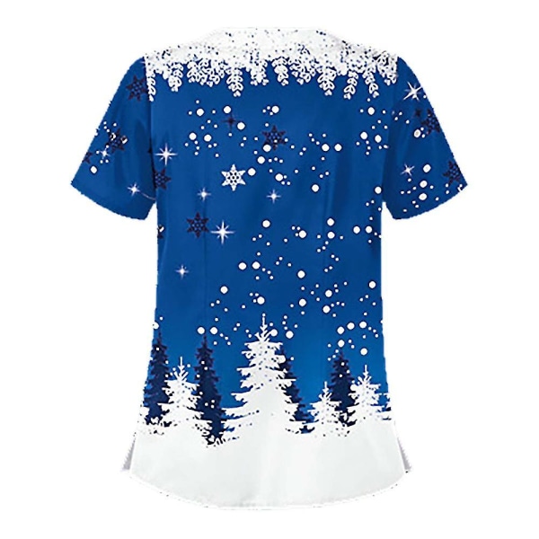 Dame Jul Snømann Kort Ermet T-skjorte Sykehusuniform Sykepleie Scrub Topper Blue Snowflake M