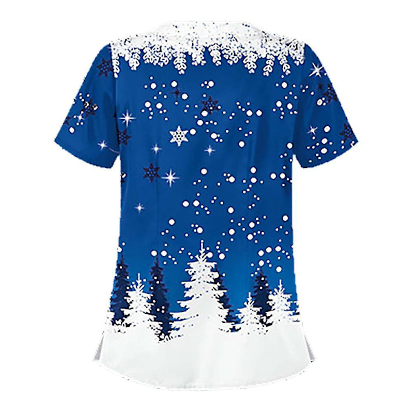 Dame Jul Snømann Kort Ermet T-skjorte Sykehusuniform Sykepleier Skrubb Topper Blue Snowflake L