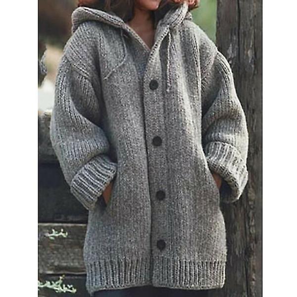 Button Down Hooded Stickad Cardigan Ytterkläder Enfärgad långärmad för vintern 4XL