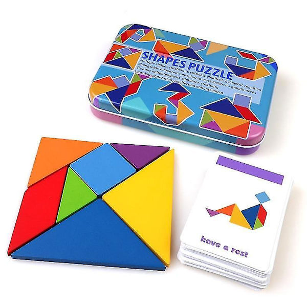 Färgglatt 3D-mönster i trä djur pussel tangram leksak barn
