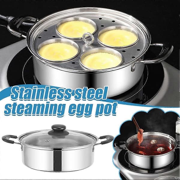 [LCS] Æggepocherpande i rustfrit stål med 4 non-stick kopper til komfur 4