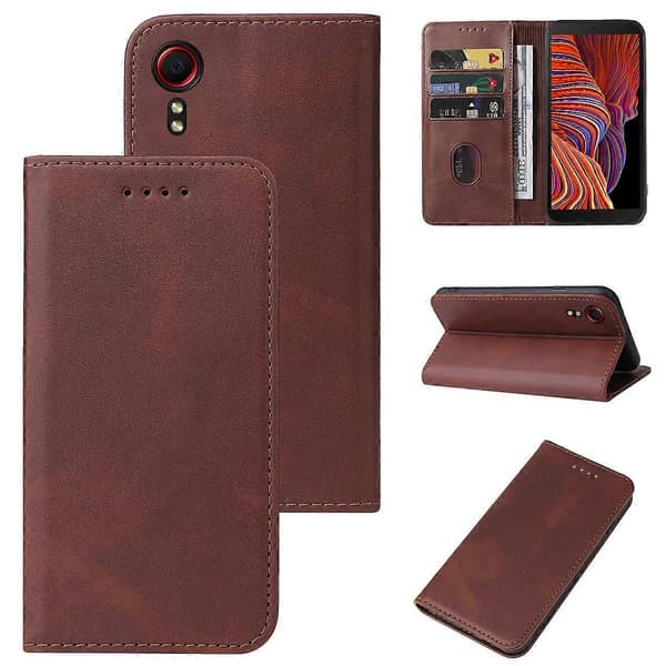 [LCS]För Samsung Galaxy Xcover 5 Magnetisk Stängning Läder Telefonfodral Brown