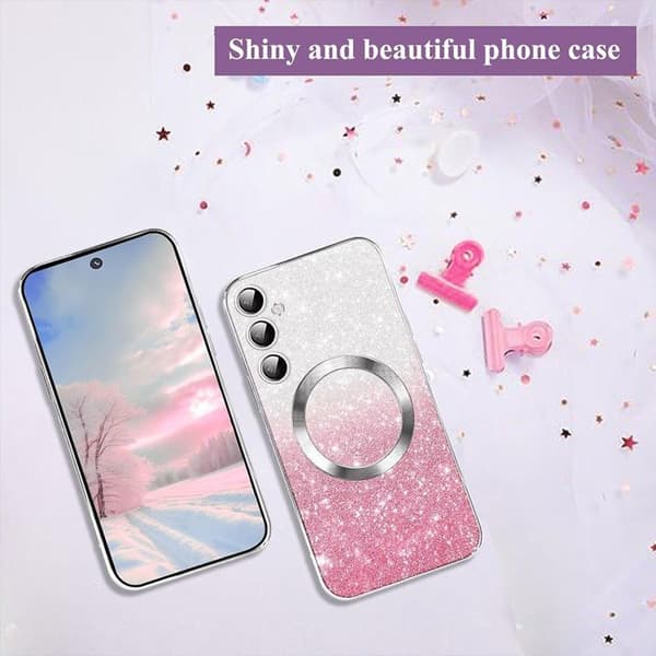 [LCS] Skyddsfodral - BOOLING - Samsung Galaxy S25 FE - Glittrande Rosa Magnetisk Ring - 2 Glas Rosa