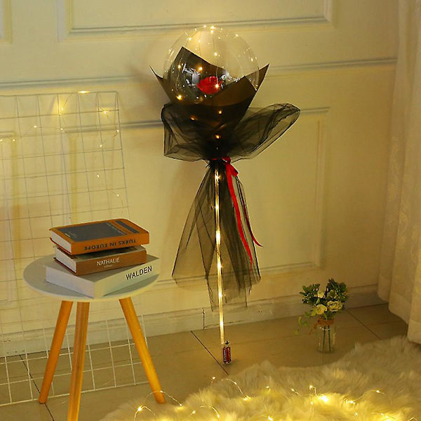 Lysende Ballong Rose Bukett LED Lysende Bobo Ballong Med Rose 20 Tommers Glødende Bobleballonger Med Blue Petals