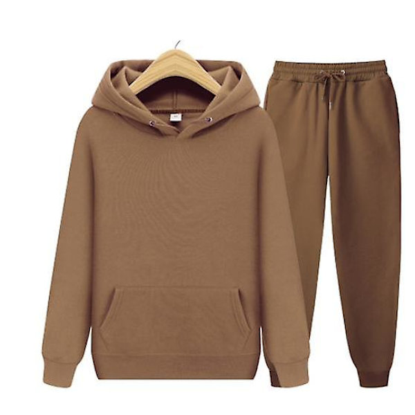 Herr Dam Casual Kläder Kostym Sportkläder Kostym Enfärgad Pullover + Byxor Kostym Julklapp brown L