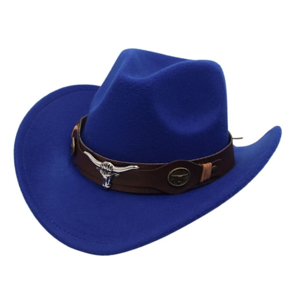 Cowboyhat til børn i filt, etnisk stil med ko-hoved tilbehør, blød jazz fedora hat med ko-rem, krøllede vinger, cowboyhat 10 No, 10
