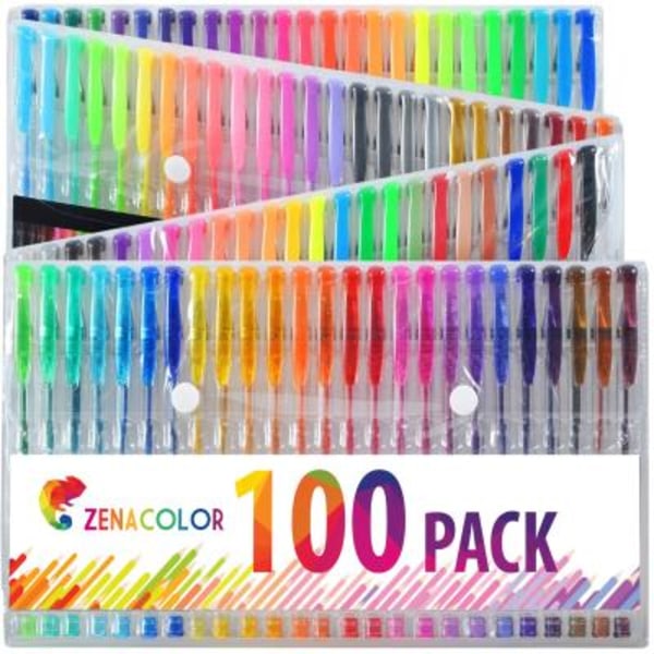 100 färgade gelpennor - markörer - färga vuxna och barn -