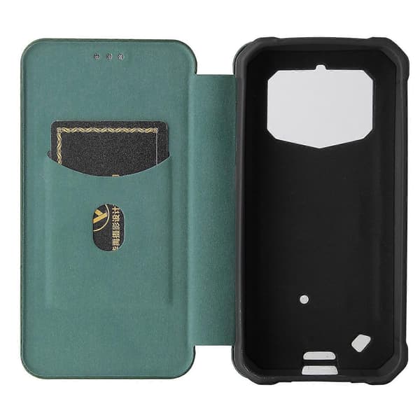 [LCS] För Oukitel WP5 / WP5 Pro kolfibertextur Horisontellt vikbart TPU + PC + PU läderfodral med kortplats Green