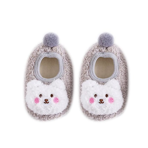Baby Småbarn Anti-skli Fuzzy Tøffel Gulv Pustende Tykke Sko Sokker gray 6-12months