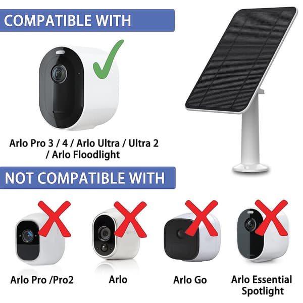 [LCS] Solcellepanel-lading kompatibel med Arlo Ultra/Ultra 2/ Pro 3/ Pro 4/ Pro 3 Floodlight/Go 2 4wl Hvit