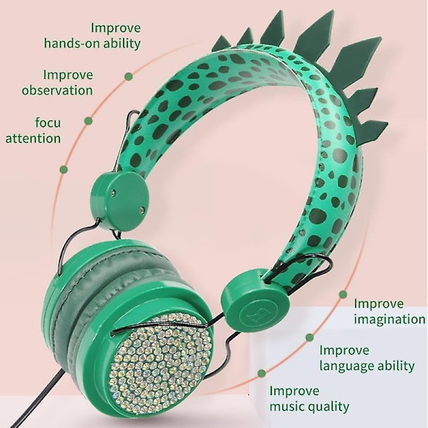 Søde Dinosaur Ledningshovedtelefoner Børn Musik Stereo Headsets 3,5 mm Hovedtelefoner Til Læringsspil Mobiltelefon Hovedtelefoner
