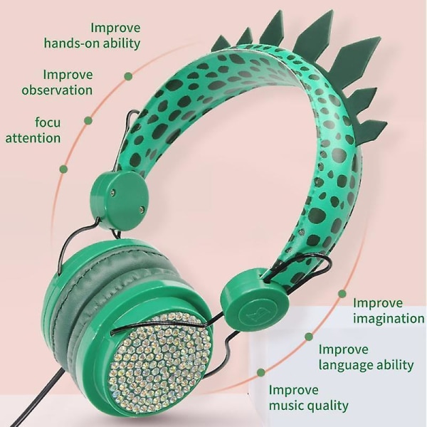 Söta dinosaurier med kabelanslutna hörlurar barn musik stereoheadset 3,5 mm hörlurar för lärande spel Mobiltelefon hörlurar