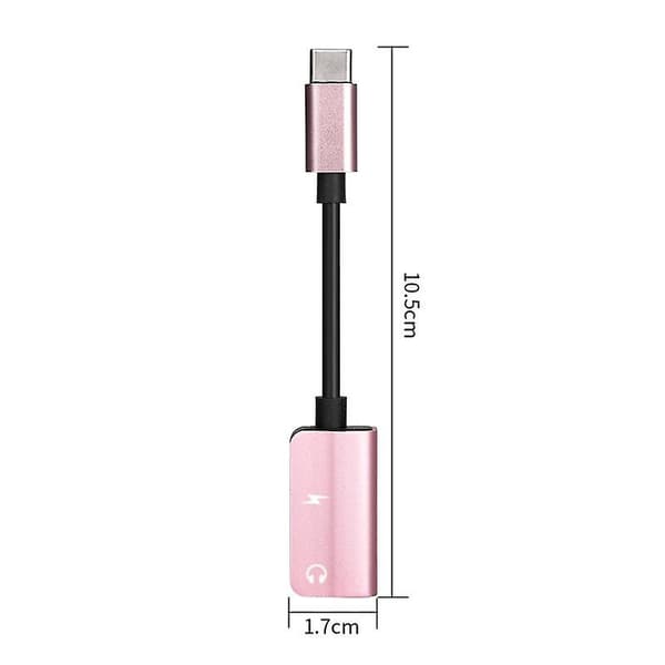 USB-C Typ-C till 3,5 mm Aux-hörlursadapter med laddningsfunktion Rose Gold