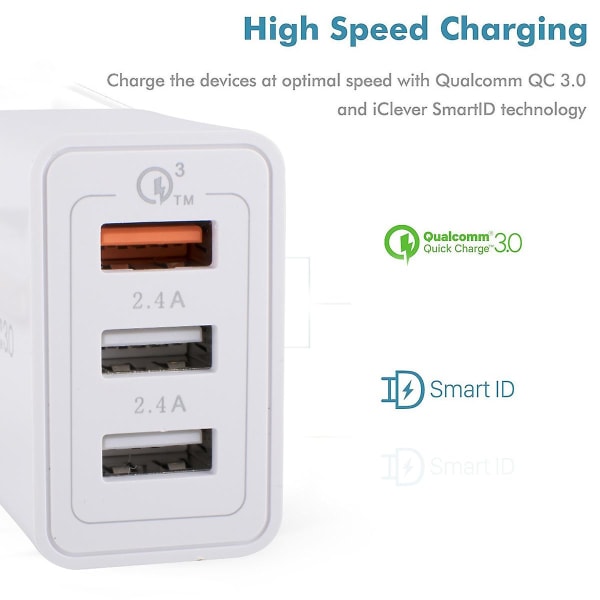 Snabb reseladdare, 3 portar [qc 3.0 + 2 USB]