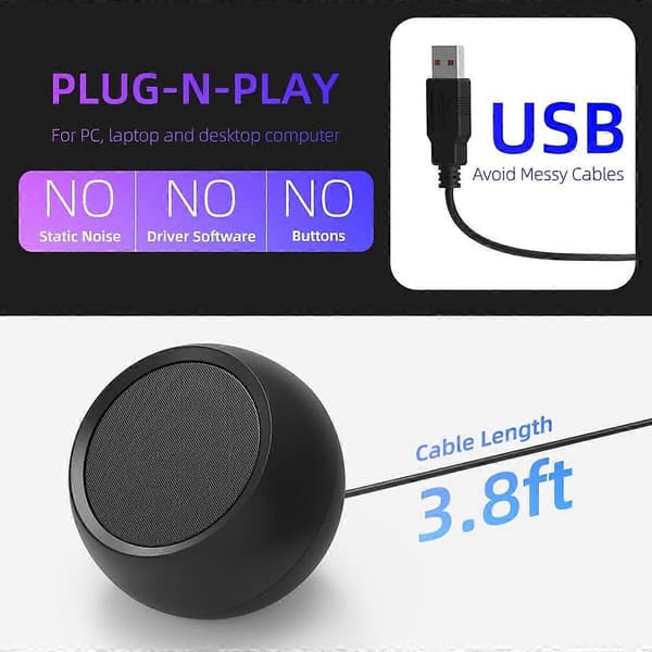 [LCS]LLR504 USB Mini Subwoofer Bærbar 5W Høyttaler Datamaskin Lydboks med 115 cm Kabel