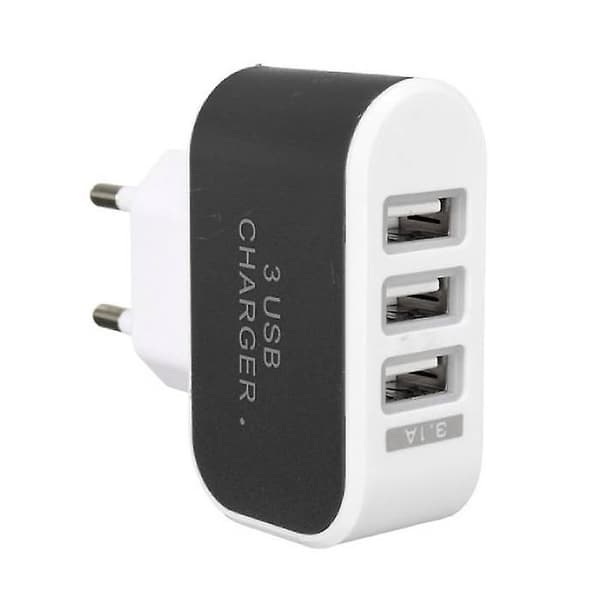 1-pak Triple (3x) USB-port iPhone / Android Vægoplader Sort