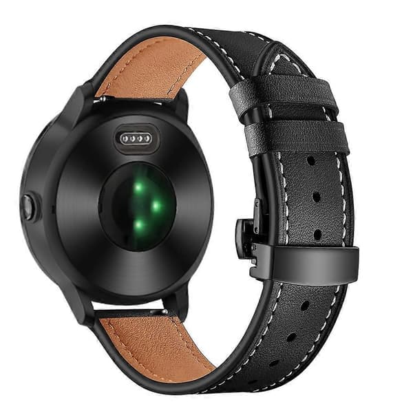 [LCS]20mm Top-layer koskind ægte læder urrem erstatning til Garmin Vivoactive 3 Vivom Black Black+Black