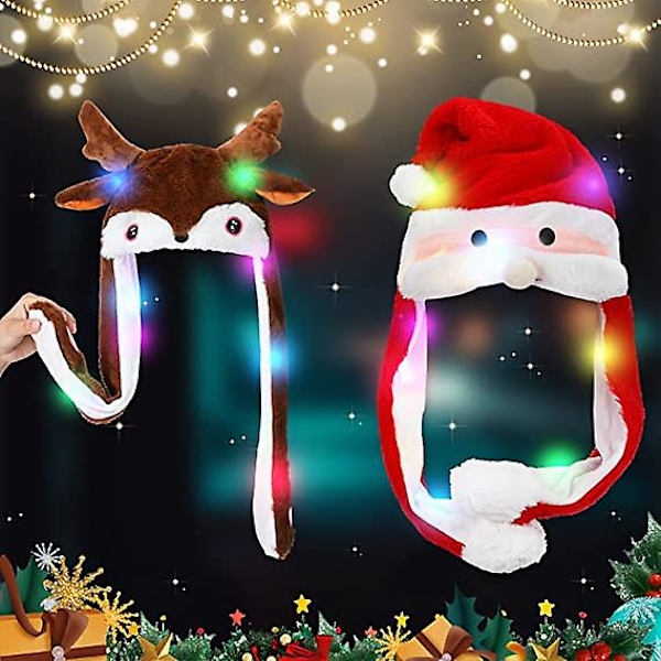 2 st Jul Plysch Mössor Rörliga Hoppande Hattar Tomte Och Älg Öron Hattar