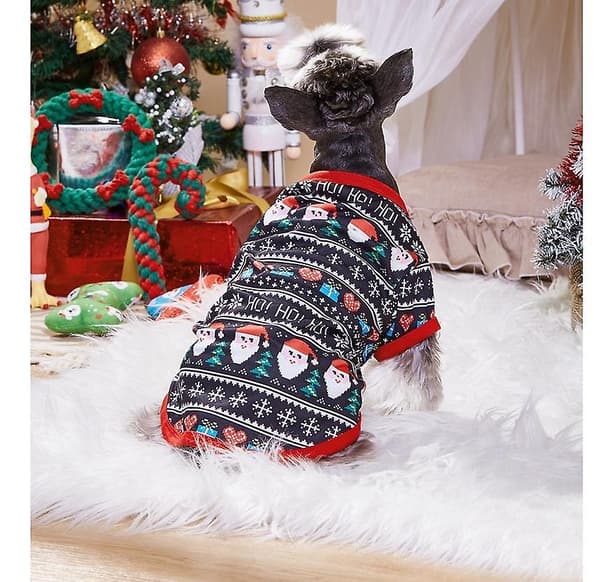 [LCS] Hund Kat Juleprintet Pull-over Kæledyrstøj Til Hvalp SANTA L
