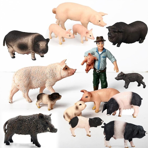 Simulerad vildsvinsgris modell husdjur gris familj set figurer 14pcs