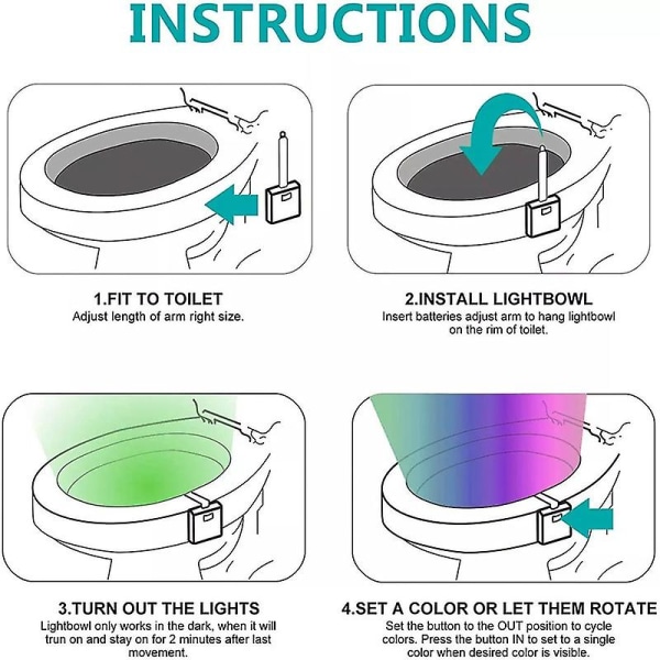 2-pack toalett nattlampor, led skål nattlampa med rörelsesensor aktiverad detektion 8 color