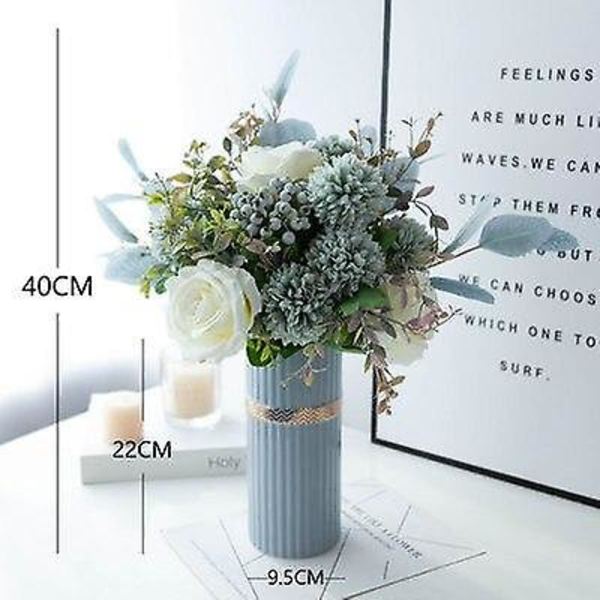 Lätt Lyx Morandi Hög Simulering Flanell Silke Falsk Plastblomma Vit Ros Bär Blomsterbukett