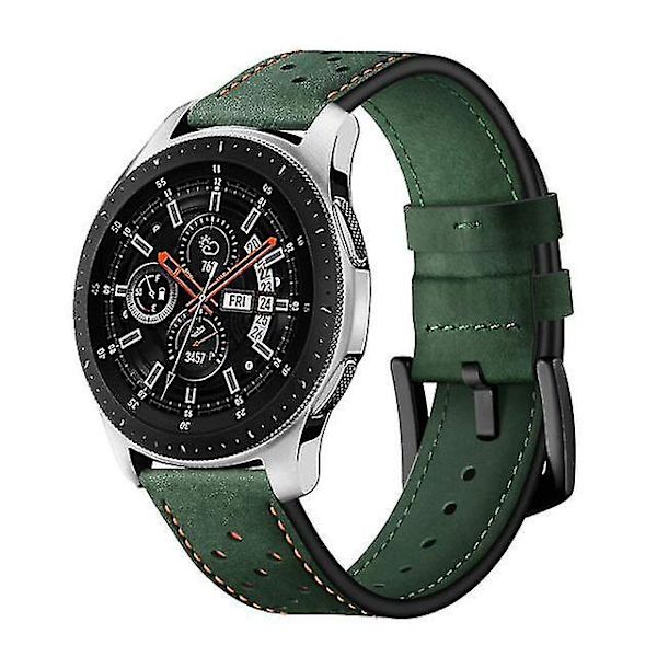 Læder Sportsrem med øjer til Samsung Galaxy Watch Active 20 mm army grøn