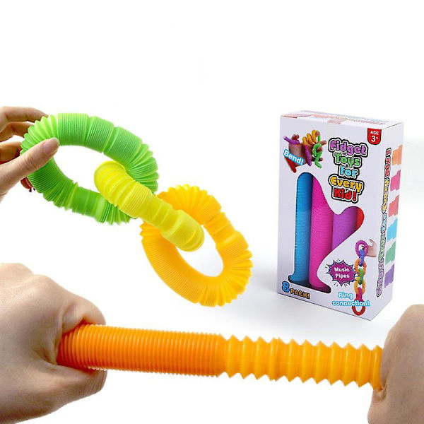 [LCS] Pop Tube Sensoriska Leksaker, Sträckrör för Barn Dekompression, Förskole Fingerleksaker, 8-pack