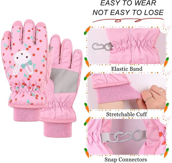 [LCS] Vattentäta vinterhandskar med fleecefoder, varma barnhandskar, söta kaninskidhandskar Pink M