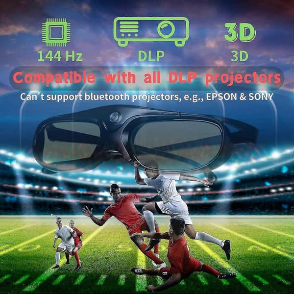 Dlp 3d Active Dlp Glasses Rechargeable Compatible with 3D-ready Dlp Projectors Including Benq, Acer, Dell, Vivitek, Sharp, Lg, Nec, Mitsu