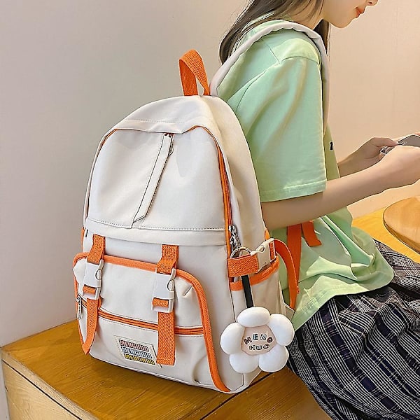 Ryggsekker i minimalistisk japansk stil for kvinner, fritid, godterifarge, reisesekk for tenåringsjenter, store skoleskuldervesker Beige