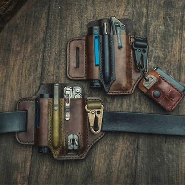 Läderfodral, sytt med Tiger Thread, kompatibelt med Fenix PD25/Olight S2R, förvaringsväska för campingutrustning tan Leather holster