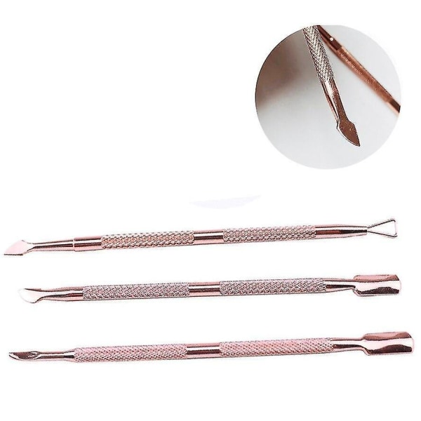 3 stk. Rosaguld Rustfrit Stål Fjernelse Manicure Pleje Rille Rens