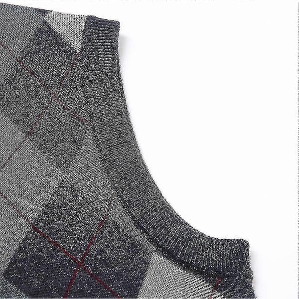 Yynuda Herre Kasjmir Pullover Ullblanding Ermeløs Strikket V-hals Genser Dark Grey S