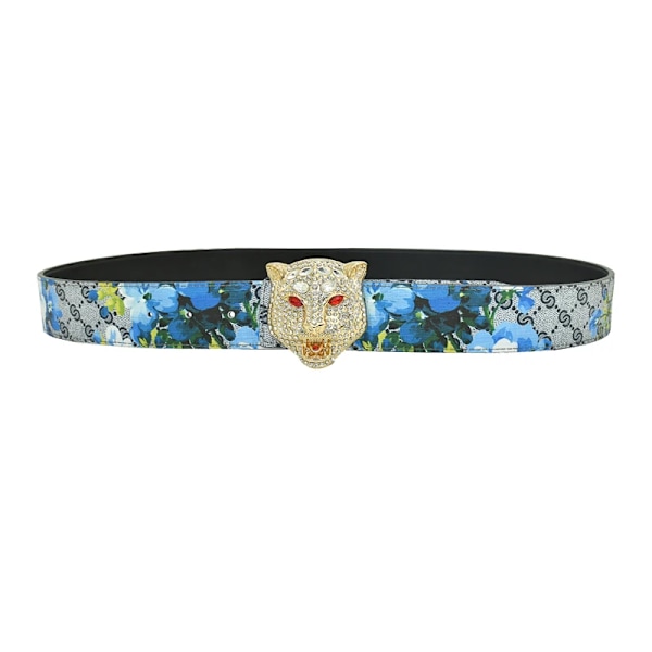 Läntinen strassi leopardikuvio kulta hopea metallisolki tiikeriprintti lehmännahka miesten vyö farkut rento housut hihna kukka kultatiikeri 105cm Flower  gold  tiger