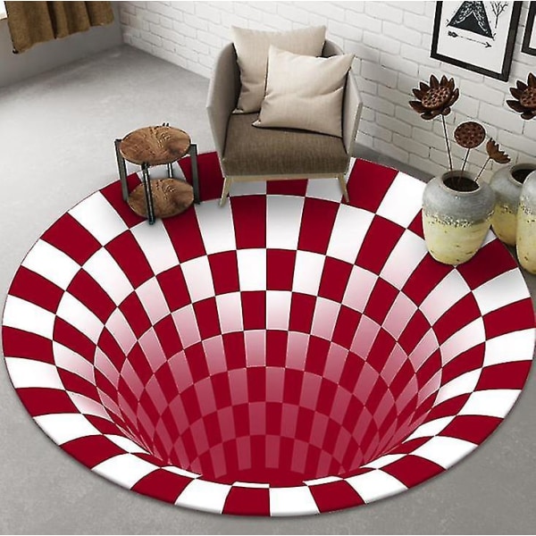 3D Vortex Illusion Tæppe, Rundt Tæppe, Skridsikker Plaid Dørmåtte Gulvmåtte red 60*60cm