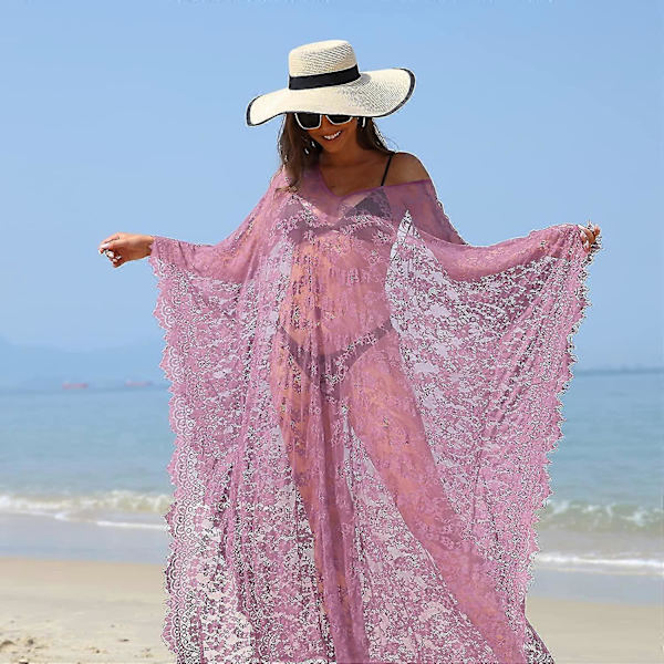 [LCS] Strandovertrekk Boho blondekimono Plus Size Bikini Robe Badedrakt for kvinner Solid-MXBC Plum
